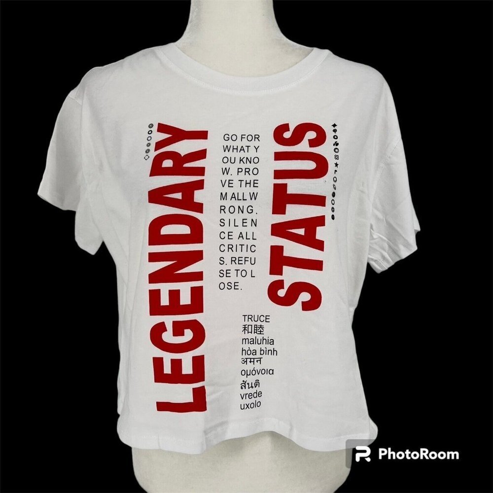 Truce‎ Girls Short Sleeve White Shirt "Legendary Status" Size Large (14) NEW